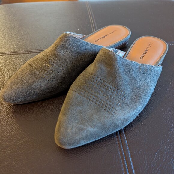 NEW Lucky Brand Women's Belky Suede Flat Mule Slip-ons in Carafe Brown Grey 7 - Picture 8 of 8